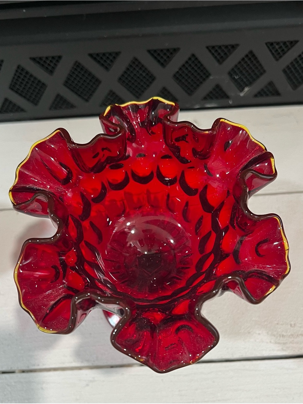 Elegant Red Ruffled Glass Dessert Compote - Picture 3 of 3